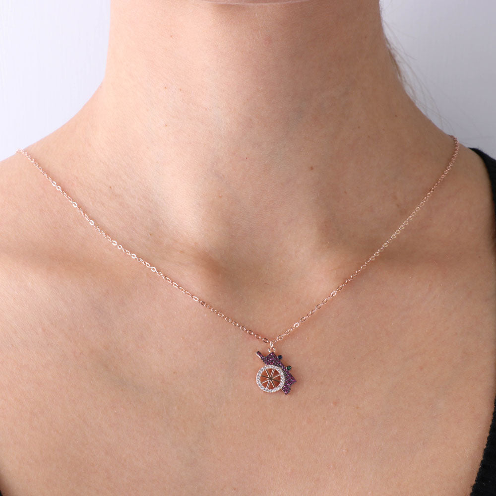 Collana I love Sicily in Argento 925 con ciondolo carretto siciliano, impreziosito da zirconi rossi e bianchi su base brunita 1402171