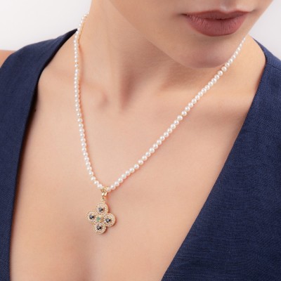 Collana di perle con centrale in Oro, Perle e Pietre Preziose Gerardo Sacco 14246